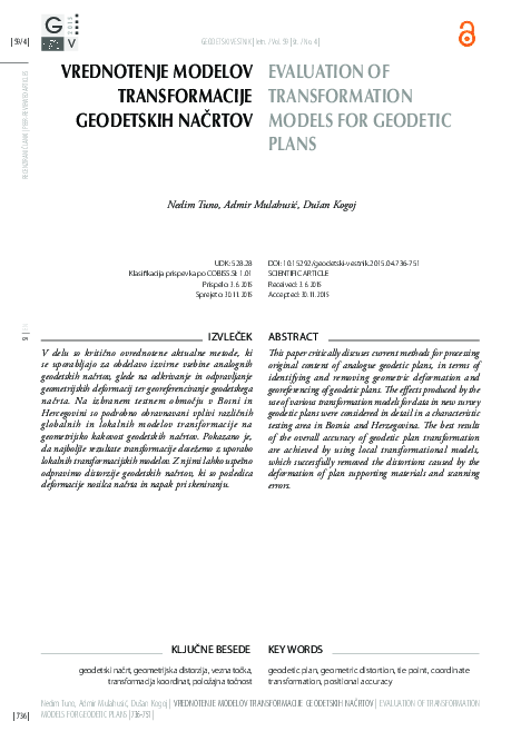 (PDF) Evaluation of transformation models for geodetic plan