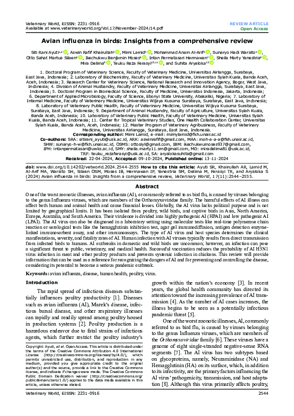 (PDF) Avian influenza in birds: Insights from a comprehensive review