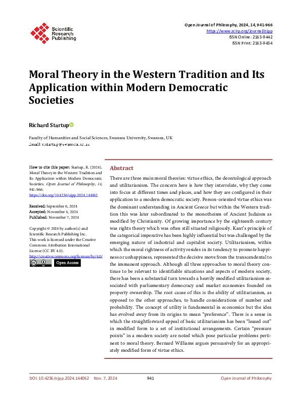 (PDF) Moral Theory in the Western Tradition and Its Application within ...
