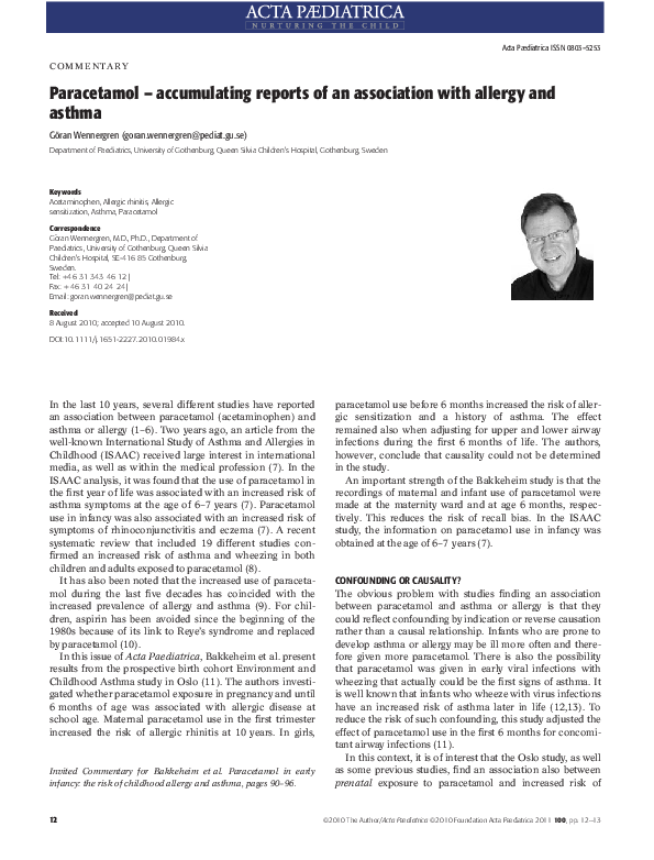 (PDF) Paracetamol - accumulating reports of an association with allergy ...