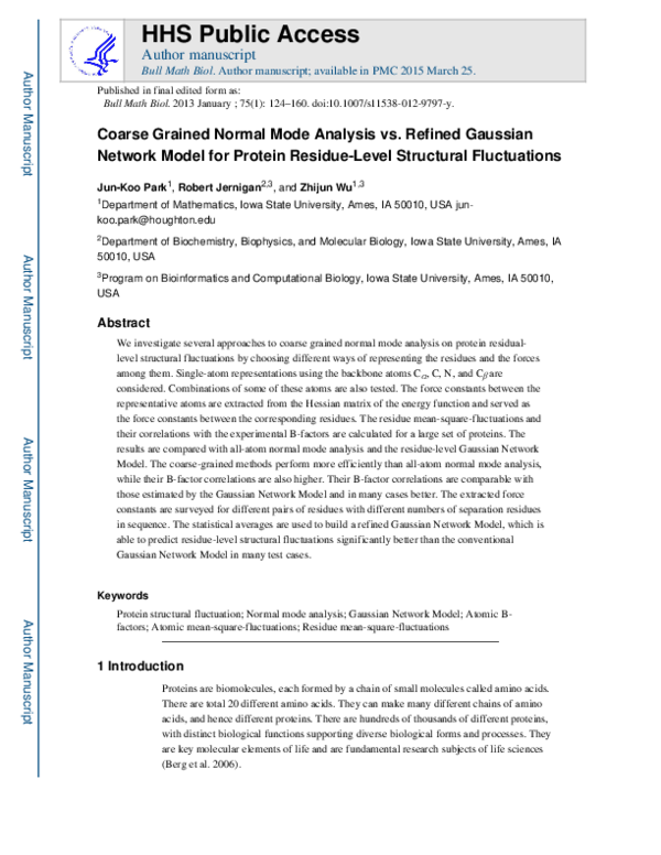 (PDF) Coarse Grained Normal Mode Analysis vs. Refined Gaussian Network ...