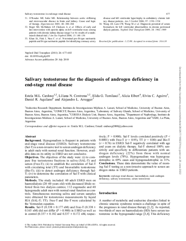 (PDF) Salivary testosterone for the diagnosis of androgen deficiency in ...