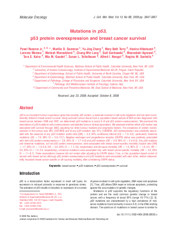 (PDF) Mutations in p53, p53 protein overexpression and breast cancer ...