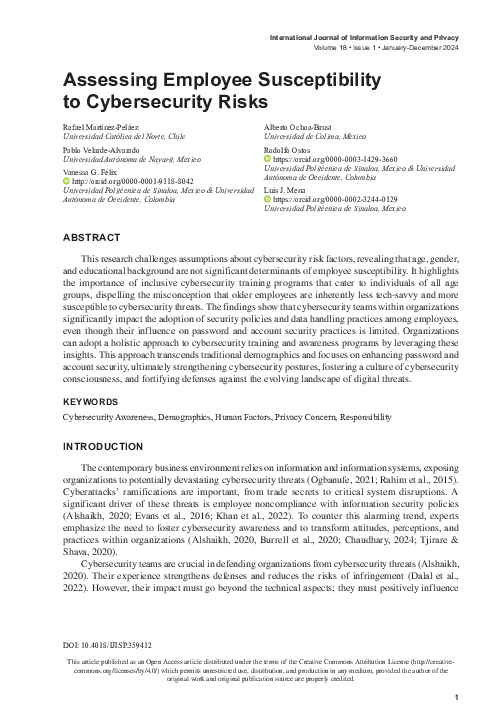 (PDF) Assessing Employee Susceptibility to Cybersecurity Risks