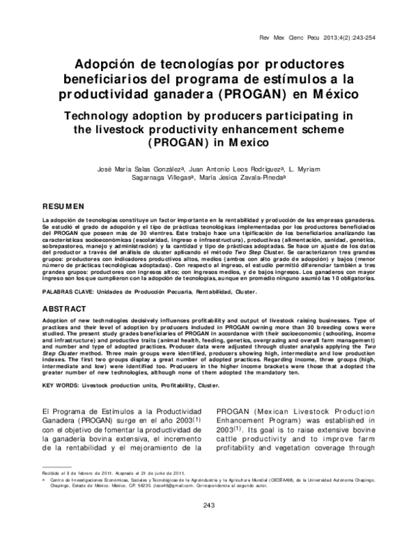 (PDF) Adopción de tecnologías por productores beneficiarios del ...