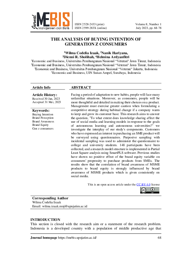 (PDF) The Analysis of Buying Intention of Generation Z Consumers
