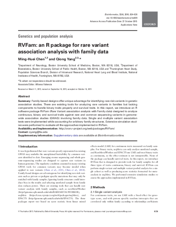 (PDF) RVFam: an R package for rare variant association analysis with ...
