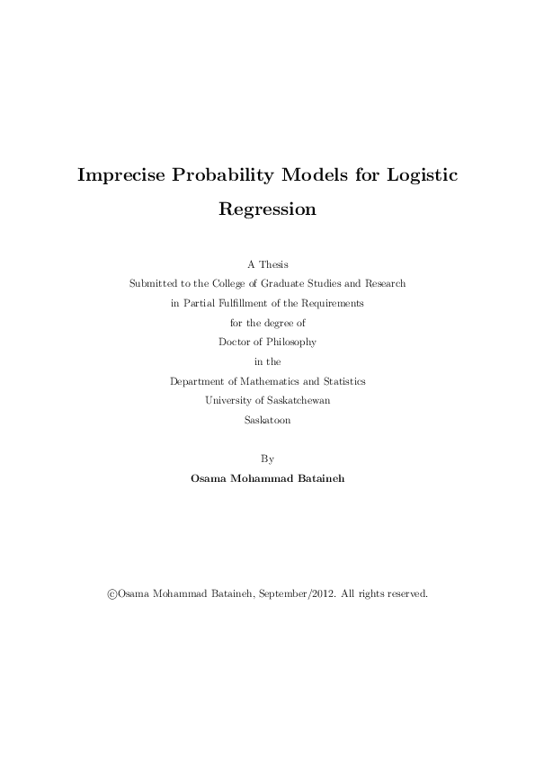 (PDF) Imprecise Probability Models for Logistic Regression