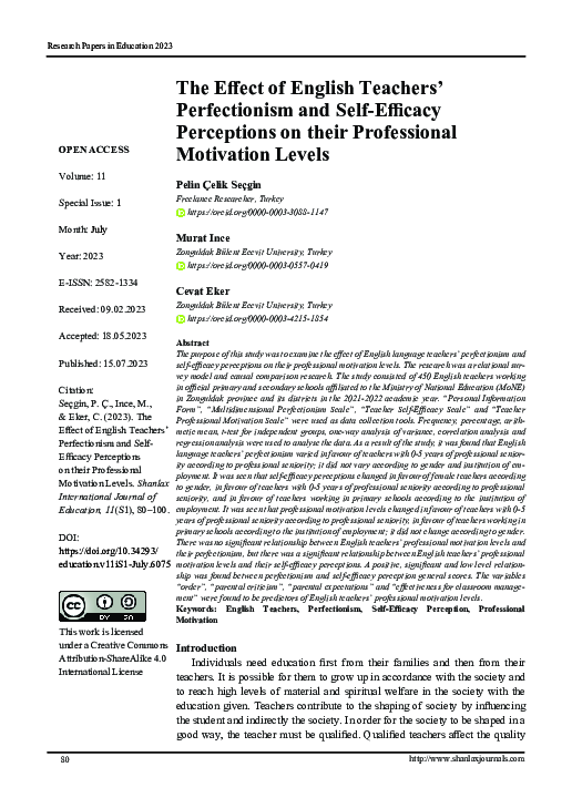 (PDF) The Effect of English Teachers’ Perfectionism and Self-Efficacy ...