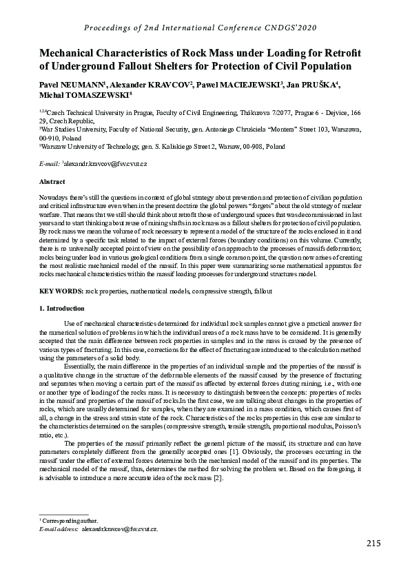 (PDF) Mechanical Characteristics of Rock Mass under Loading for ...