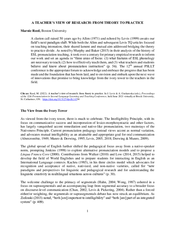 (PDF) A Teacher's View of Research: From Theory to Practice
