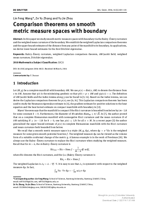 (PDF) Comparison theorems on smooth metric measure spaces with boundary