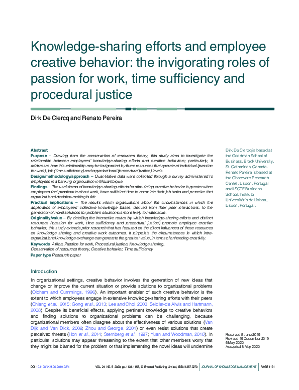 (PDF) Knowledge-sharing efforts and employee creative behavior: the ...