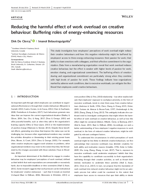 (PDF) Reducing the harmful effect of work overload on creative ...