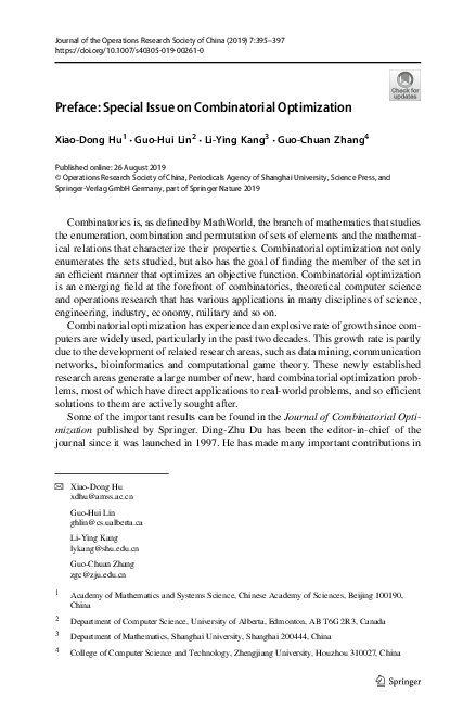 (PDF) Preface to the Special Issue on Applied Combinatorial Optimization