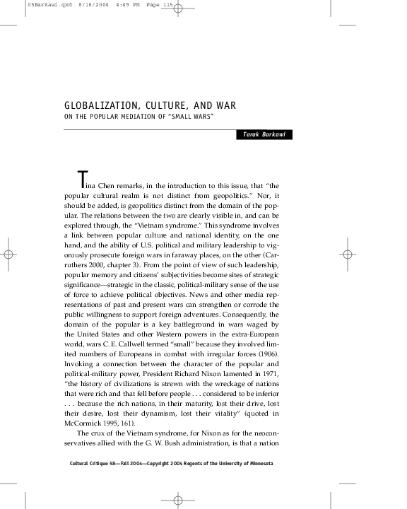 (PDF) Globalization, Culture, and War On the Popular Mediation of