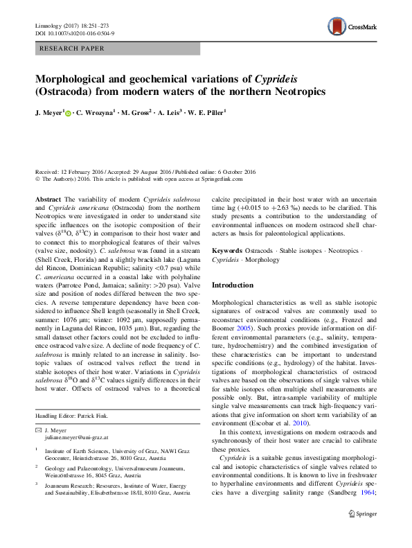 (PDF) Morphological and geochemical variations of Cyprideis (Ostracoda ...