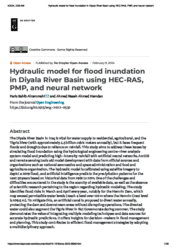 (PDF) Hydraulic model for flood inundation in...using HEC-RAS, PMP, and ...