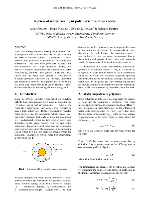 (PDF) Review of Water Treeing in Polymeric Insulated Cables
