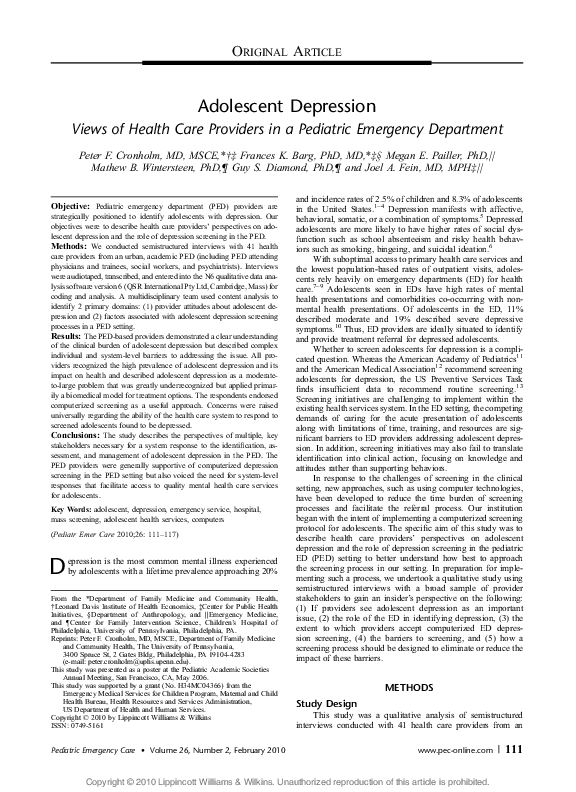 (PDF) Adolescent Depression
