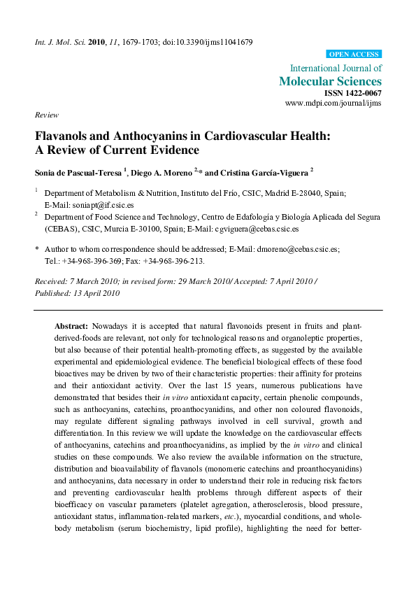 (PDF) Flavanols and Anthocyanins in Cardiovascular Health: A Review of ...