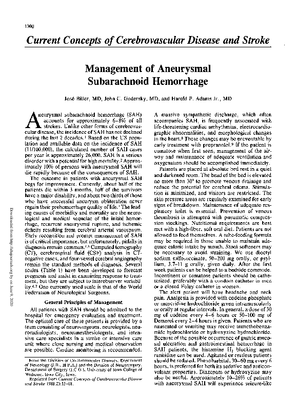 (PDF) Management of aneurysmal subarachnoid hemorrhage