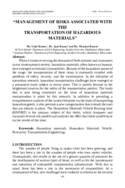 (PDF) MANAGEMENT OF RISKS ASSOCIATED WITH THE TRANSPORTATION OF ...