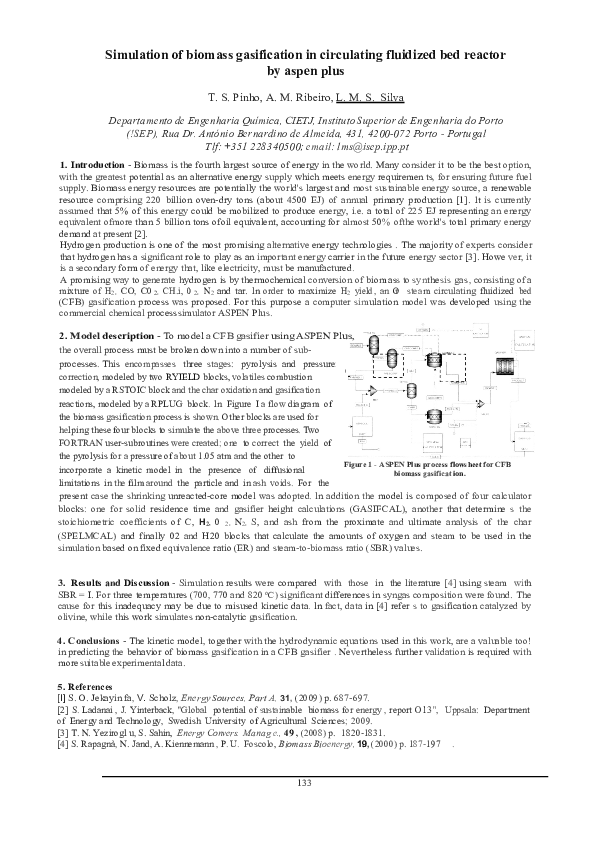 (PDF) Simulation of biomass gasification in fluidized bed reactor using ...