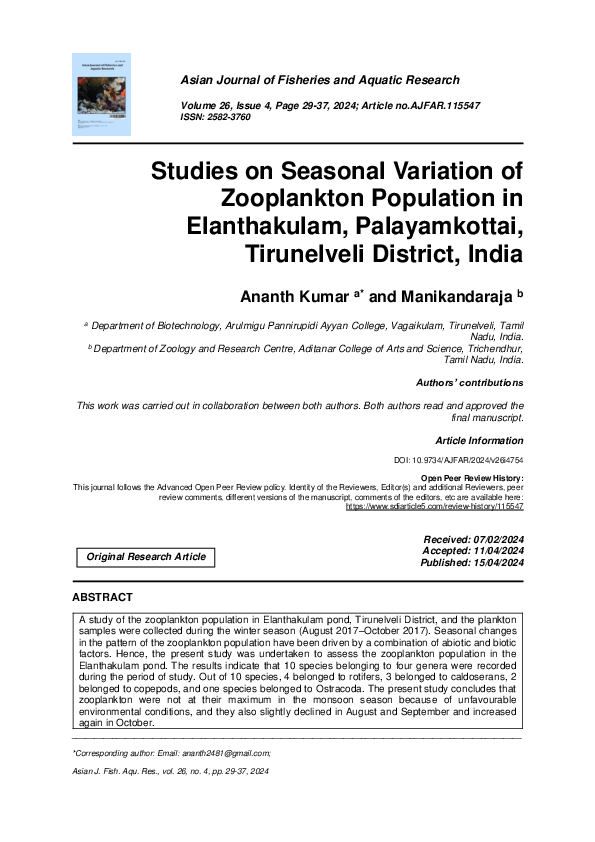 (PDF) Studies on Seasonal Variation of Zooplankton Population in ...