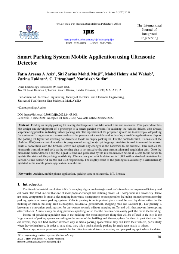 (PDF) Smart Parking System Mobile Application using Ultrasonic Detector
