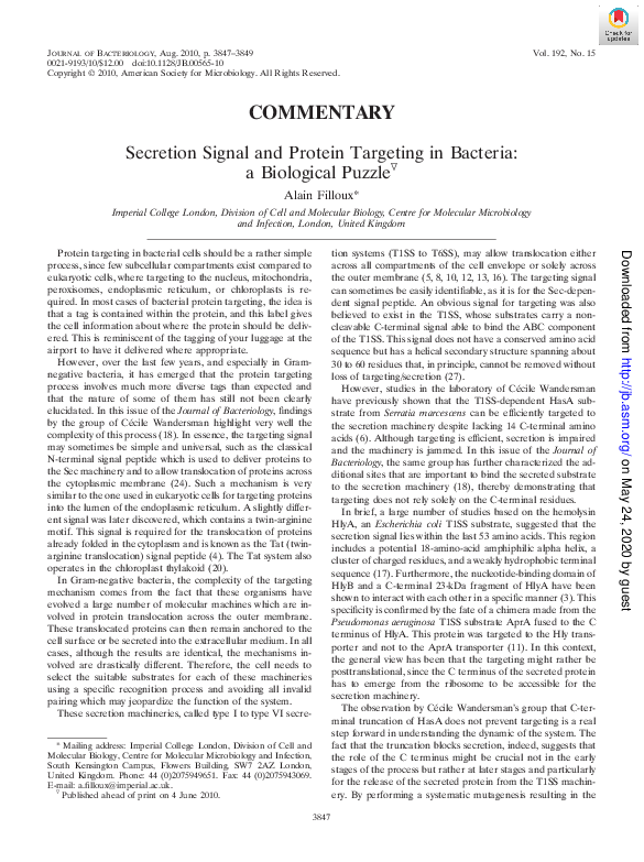 (PDF) COMMENTARY Secretion Signal and Protein Targeting in Bacteria: a ...