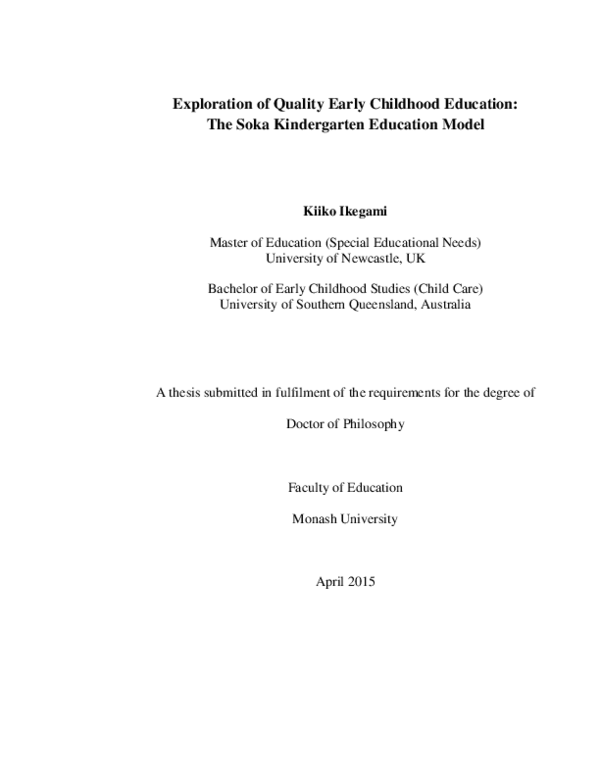 (PDF) Exploration of quality early childhood education: the Soka ...