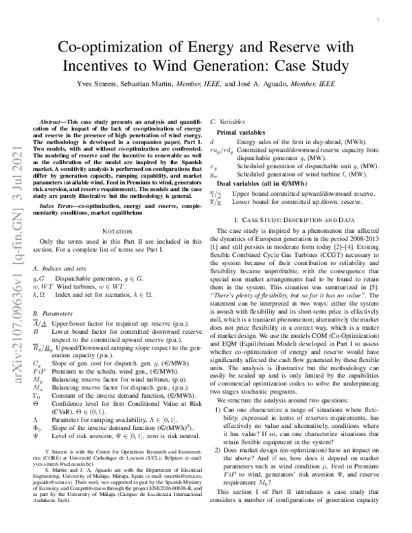 (PDF) Co-optimization of Energy and Reserve with Incentives to Wind ...