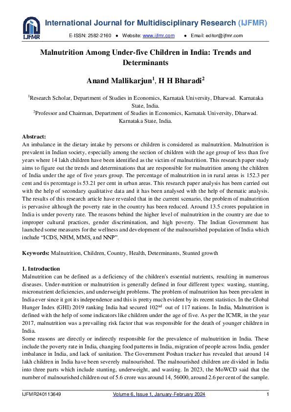 (PDF) Malnutrition Among Under-five Children in India: Trends and ...