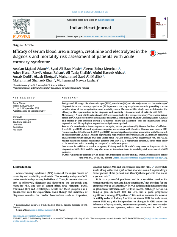 (PDF) Efficacy of serum blood urea nitrogen, creatinine and ...