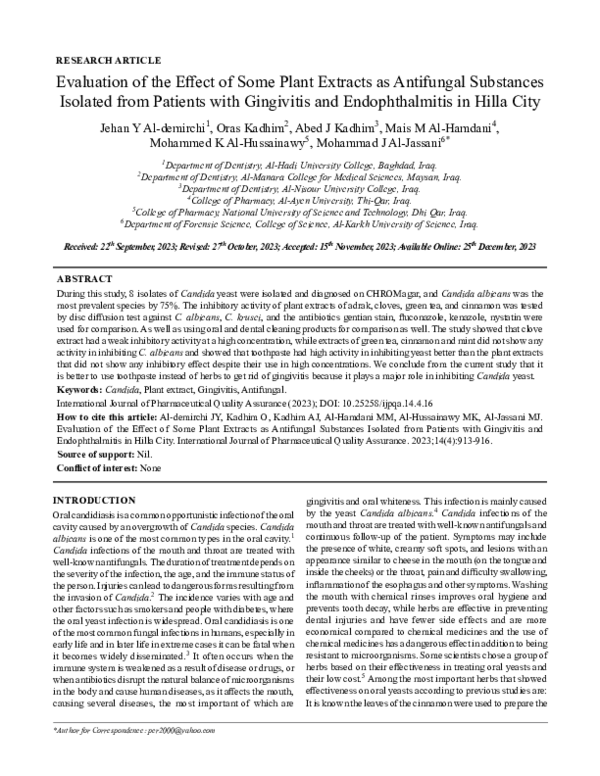 (PDF) Evaluation of the Effect of Some Plant Extracts as Antifungal ...