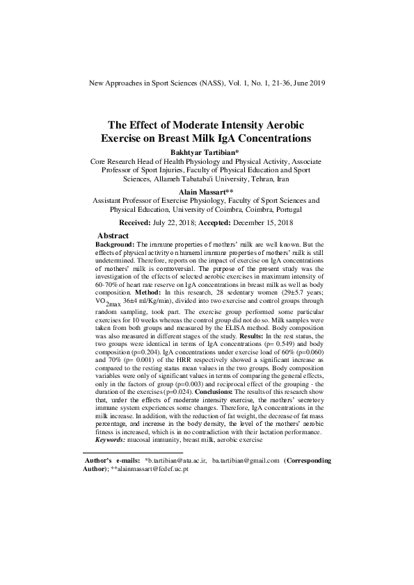 (PDF) The Effect of Moderate Intensity Aerobic Exercise on Breast Milk ...