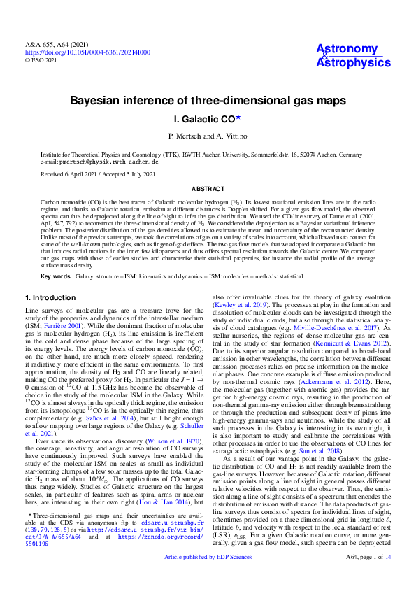 (PDF) Bayesian inference of three-dimensional gas maps