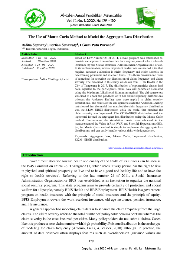(PDF) The Use of Monte Carlo Method to Model the Aggregate Loss ...