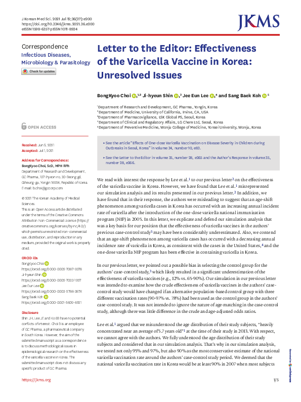(PDF) Letter to the Editor: Effectiveness of the Varicella Vaccine in ...