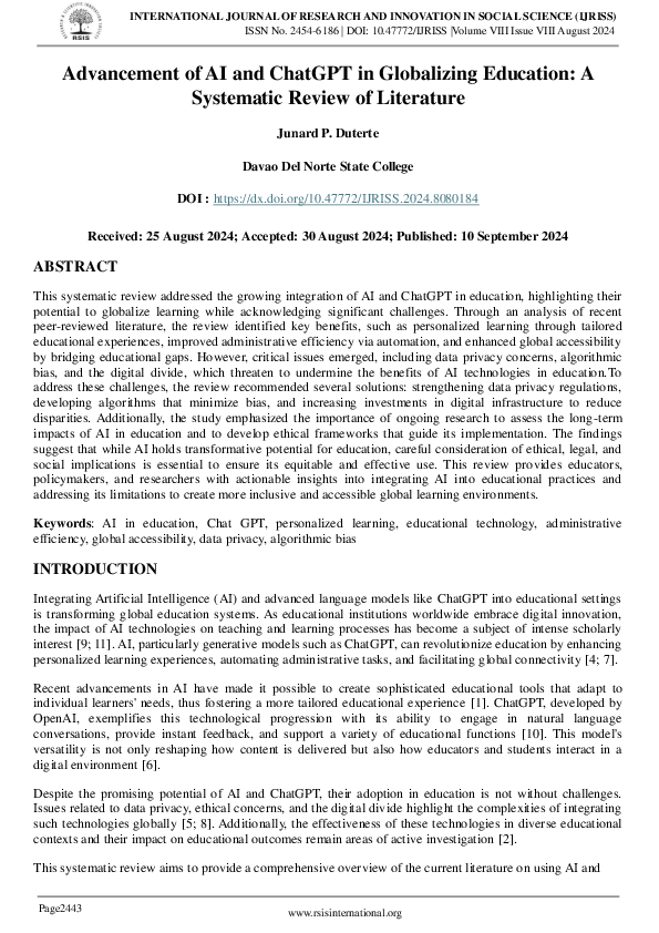 (PDF) Advancement of AI and ChatGPT in Globalizing Education: A ...