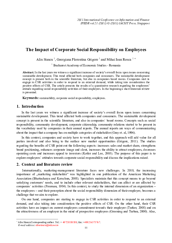 (PDF) The Impact of Corporate Social Responsibility on Employees