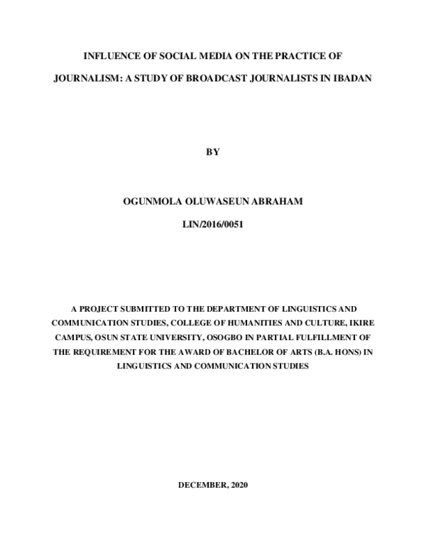 (PDF) INFLUENCE OF SOCIAL MEDIA ON THE PRACTICE OF JOURNALISM