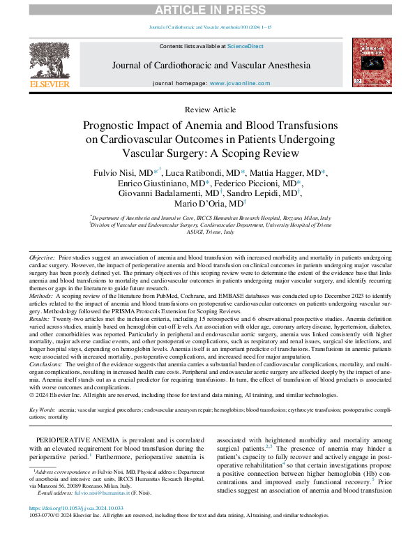(PDF) Prognostic Impact of Anemia and Blood Transfusions on ...