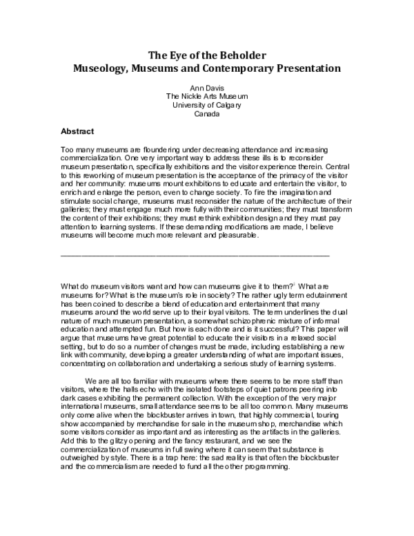 (PDF) The Eye of the Beholder Museology, Museums and Contemporary ...
