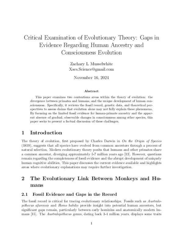 (PDF) Critical Examination of Evolutionary Theory: Gaps in Evidence ...