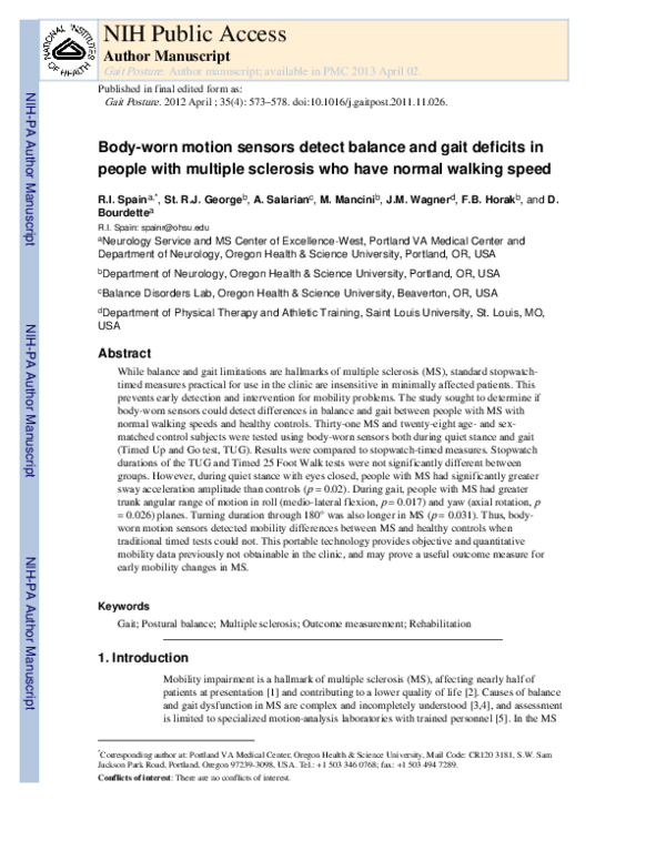 (PDF) Body-worn motion sensors detect balance and gait deficits in ...