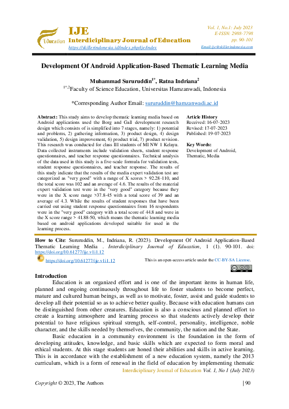 (PDF) Development Of Android Application-Based Thematic Learning Media