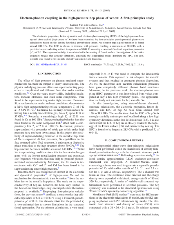 (PDF) Electron-phonon coupling in the high-pressure hcp phase of xenon ...