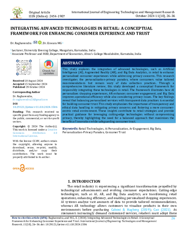 (PDF) INTEGRATING ADVANCED TECHNOLOGIES IN RETAIL: A CONCEPTUAL ...